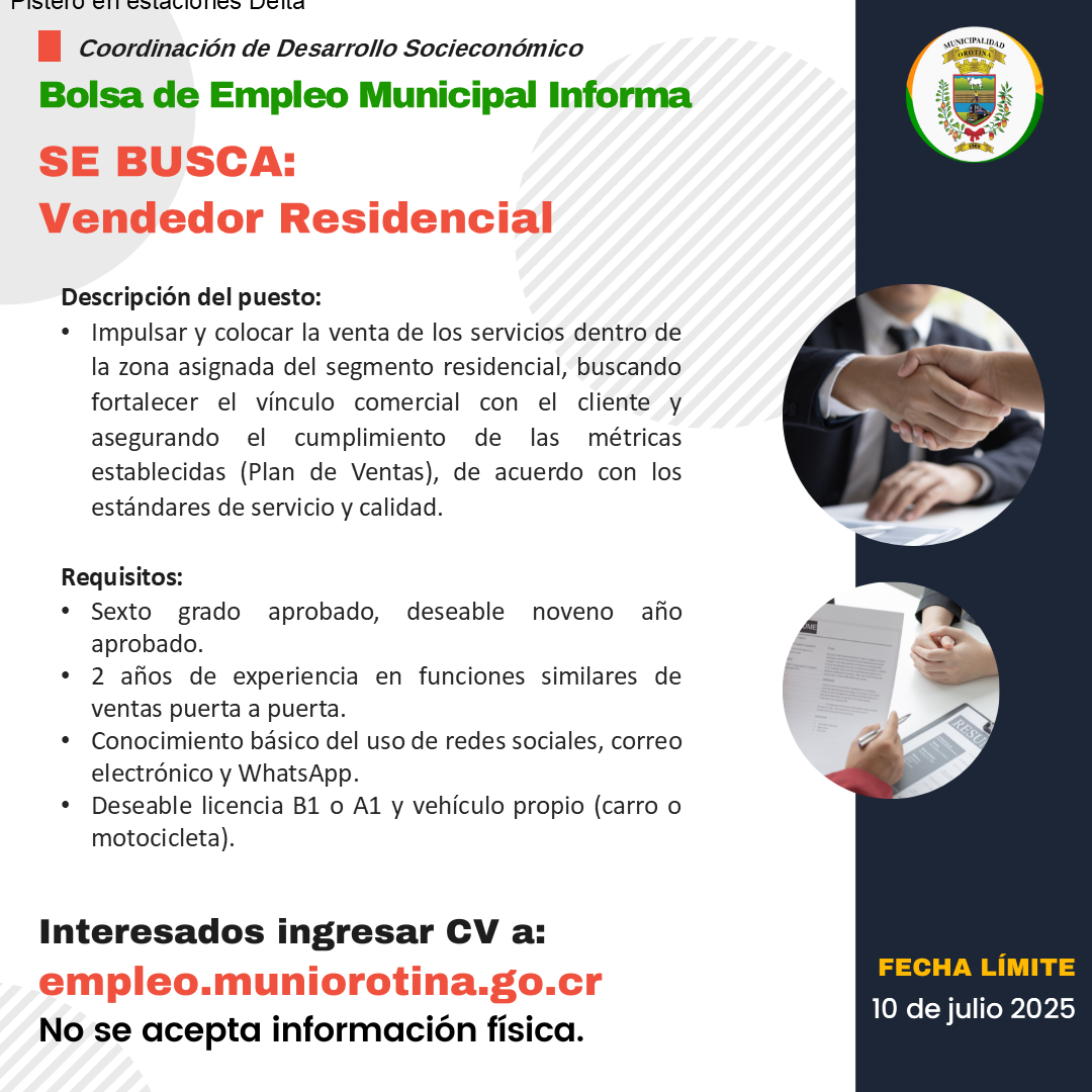 SE BUSCA PERSONAL DE MANTENIMIENTO Y VENDEDOR RESIDENCIAL